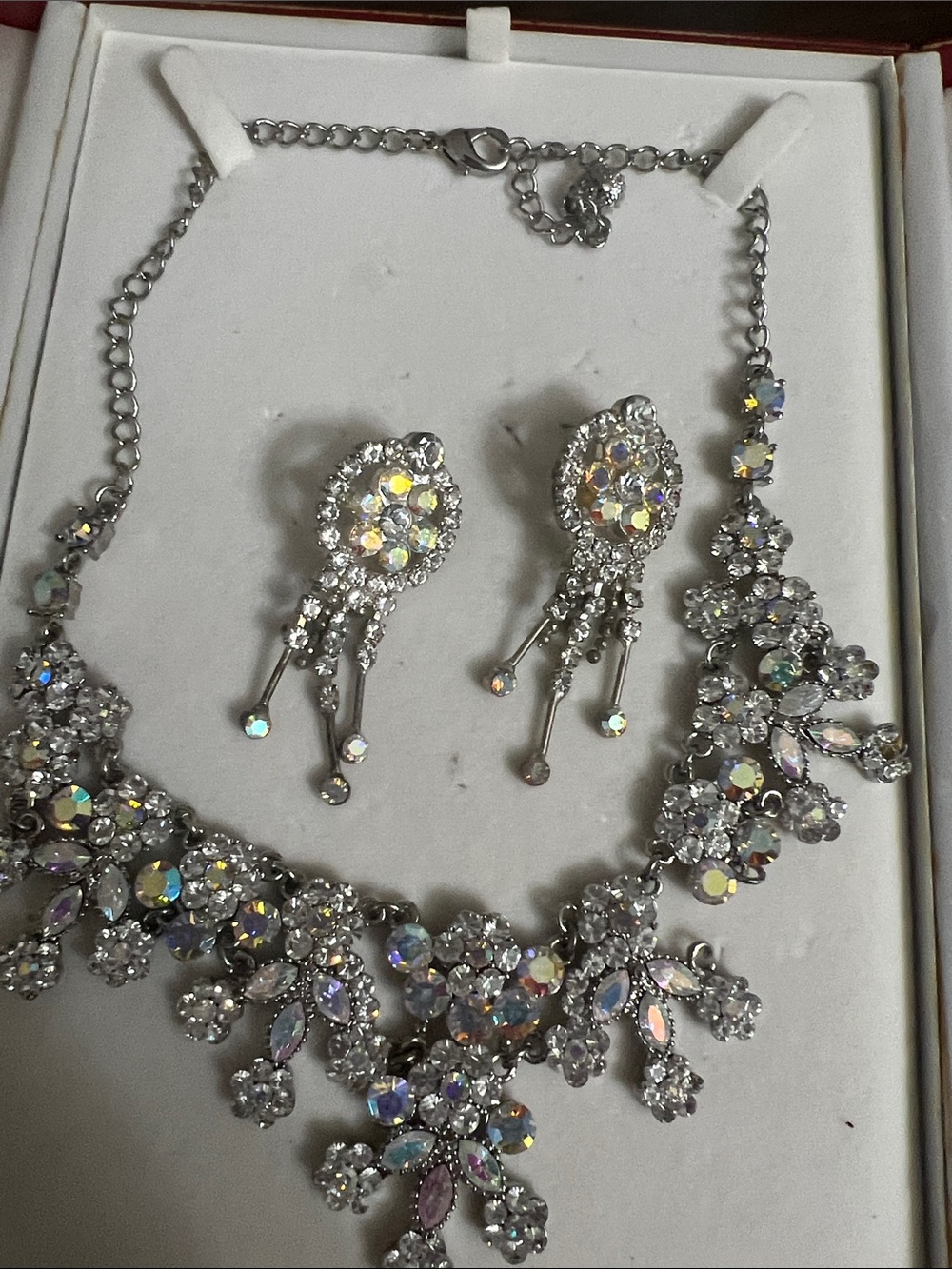Crystal Statement Necklace and Earring Set - Iridescent Silver